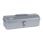 Toyo Steel Y-350 Glossy Silver. Durable glossy silver steel container featuring a stylish camber-top cover and practical round handle for versatile storage. 1.3kg.