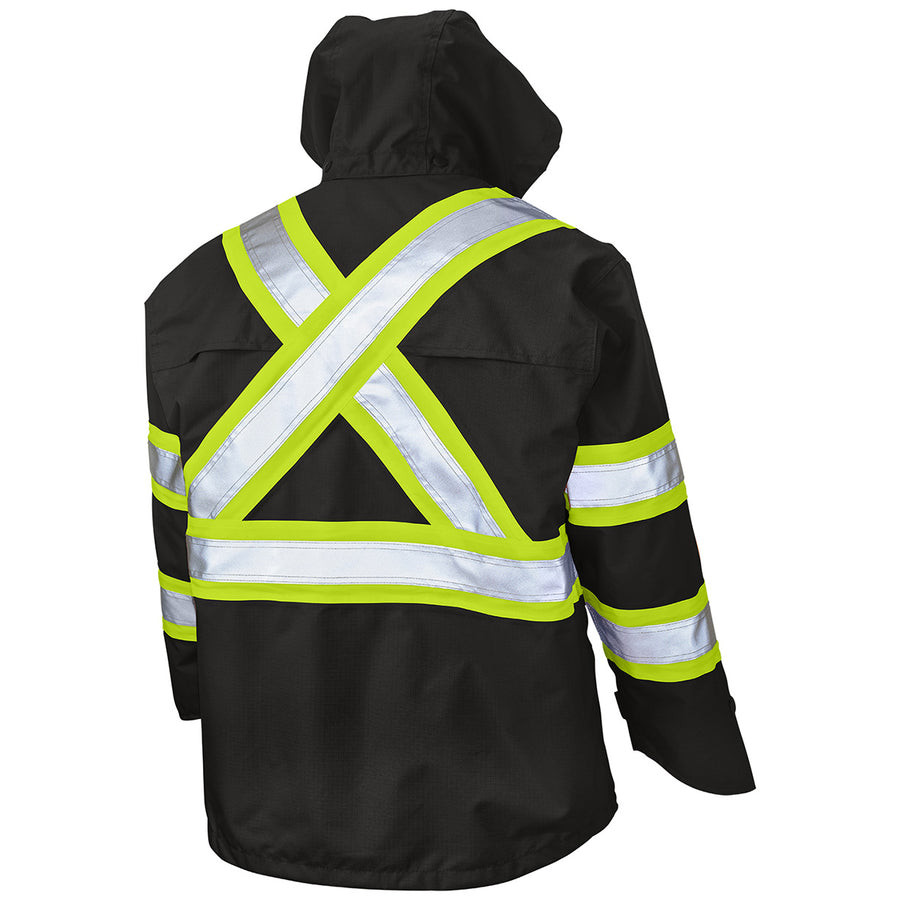 Hooded Moto Reflective Rain Jacket - Black