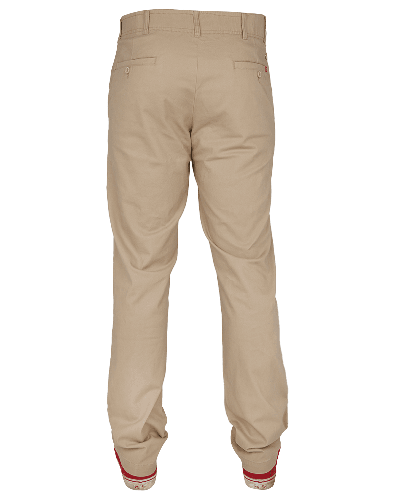 Dixxon Canada. Khaki Chino Pants. Rear view showing dual welt pockets, minimal Dixxon branding, and straight-leg silhouette.