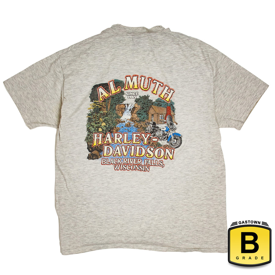 Harley Davidson Vintage T-Shirt - Al Muth Harley Black River Falls - Grey