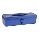 Toyo Steel T-320 Blue. Sleek matte blue toolbox with a round handle and cylinder lock, designed for durability and practical storage. 1.0kg.