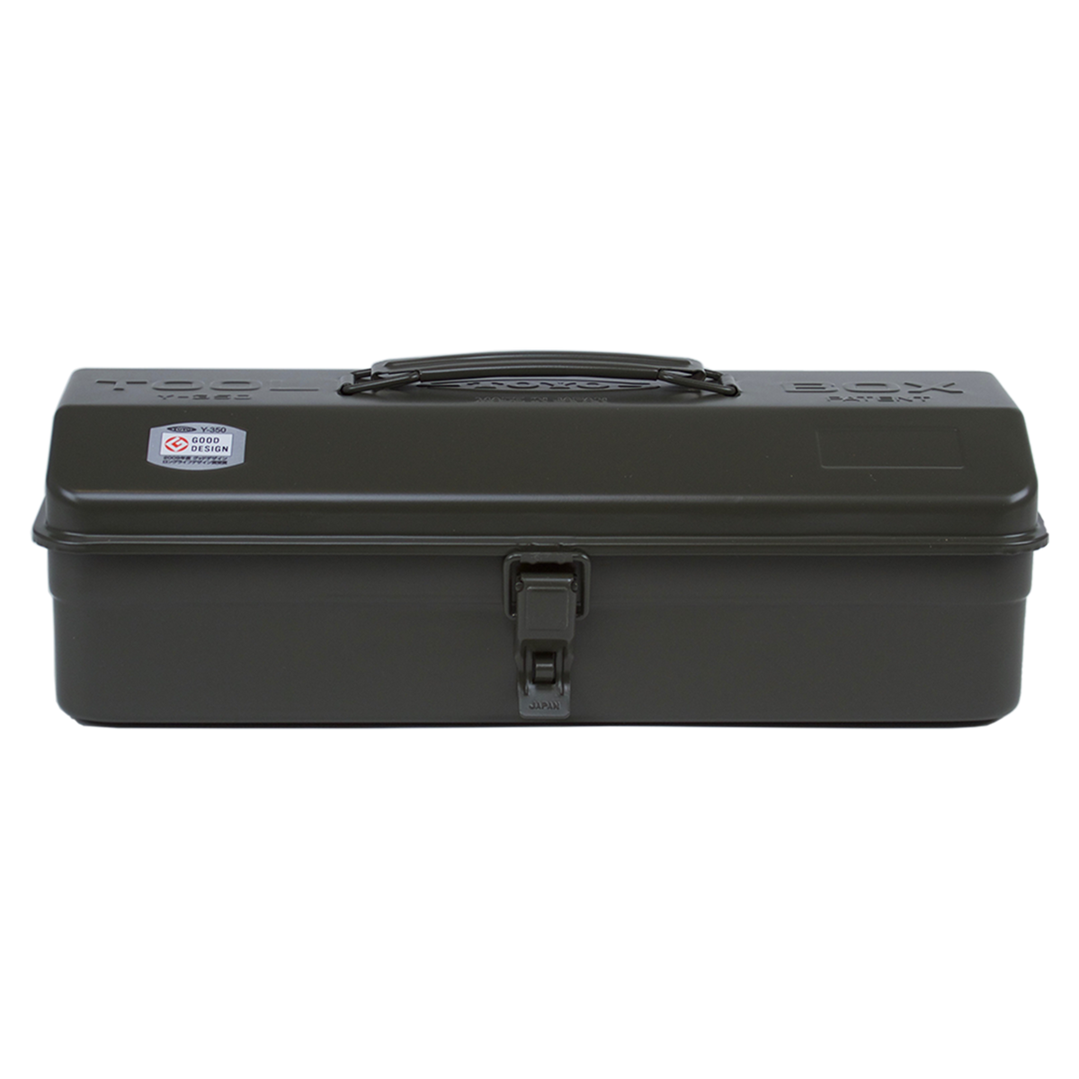 Toyo Steel Y-350 Moss Green. Elegant moss green steel container with a camber-top cover and round handle, designed for practical and stylish storage. 1.3kg.