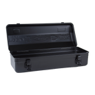 Toyo Steel Y-410 Camber Top Black. Open lid reveals a spacious interior with a glossy black steel finish, including a round handle and camber-top design. 1.5kg.